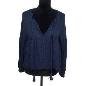 We My People Nordstrom Blouse Long Sleeve Babydoll Peasant Blue Top NEW Medium M